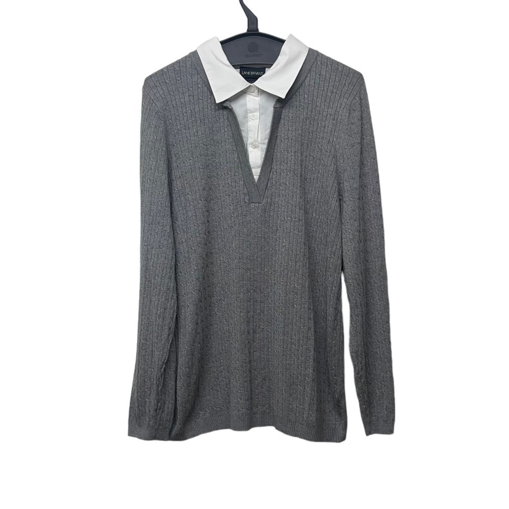 Lane Bryant Gray Cable Knit Preppy Layered Look Sweater Size 22/24 Old Money